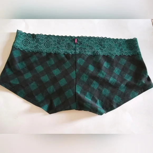 NWT PINK Victoria's Secret Green Plaid BOYSHORTS Lace Waistband Size Large - Picture 2 of 3